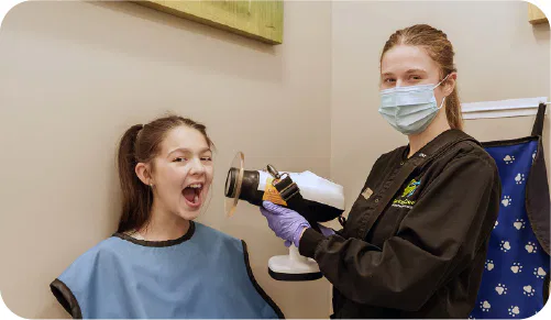 Little girl getting an xray at the dentist